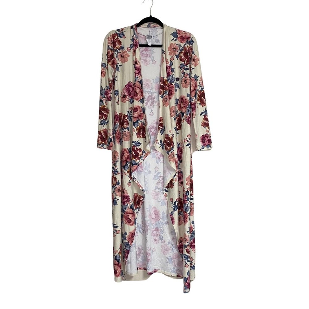 Open Front Shawl Collar Long Lightweight Cardigan Floral Pattern Made in USA M